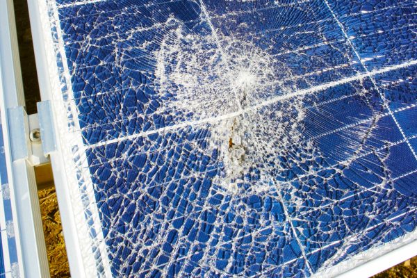 Broken destroyed solar panel